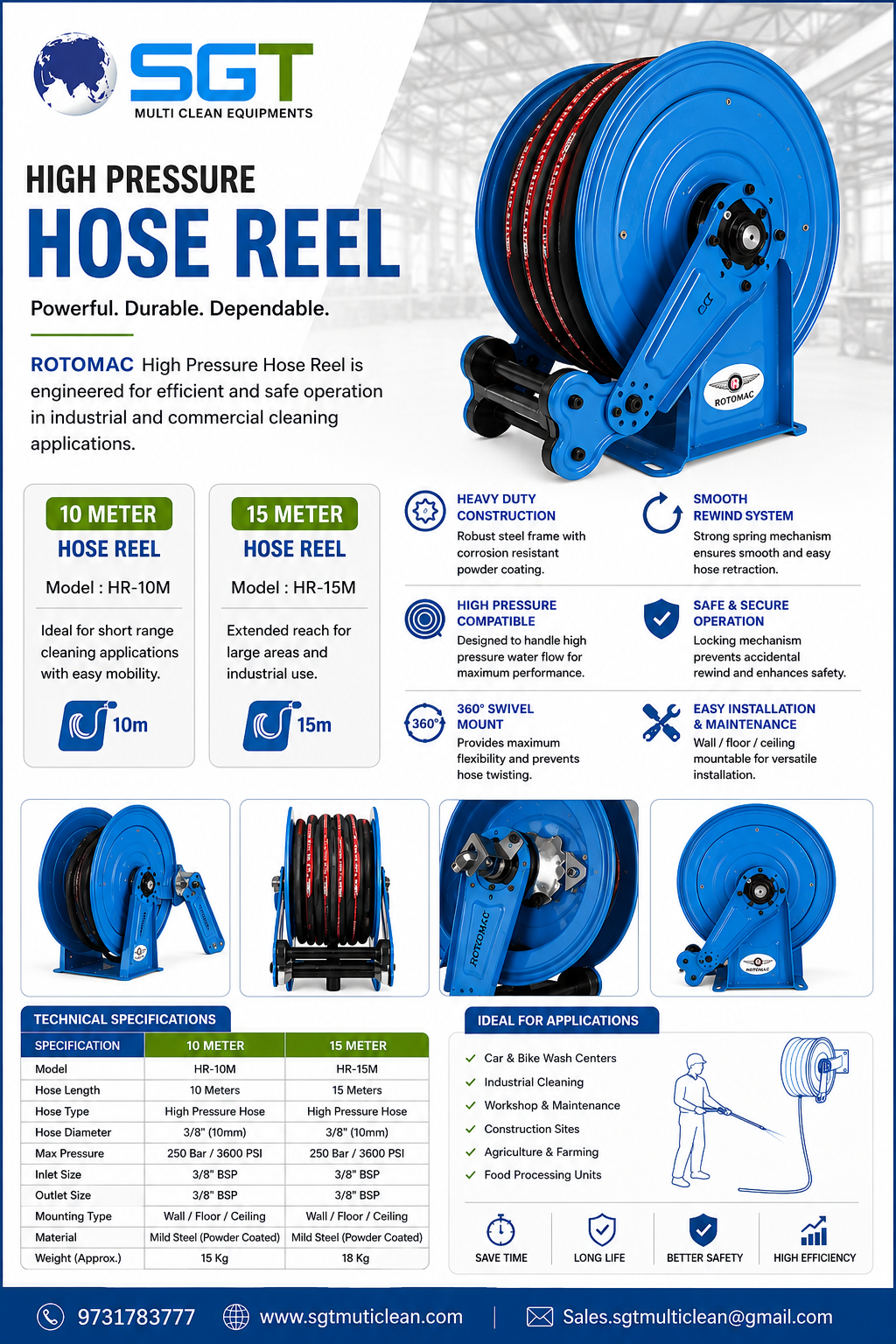 ROTOMAC 10 Mtr Pressure Washer Hose Reel