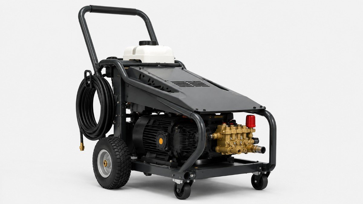 Pressure Washer for Factory Floors with high-pressure pump and hose