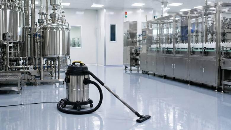 Industrial Vacuum Cleaner with hose and floor nozzle in pharma facility